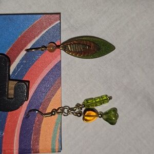 Asymmetrical Mismatched Earrings in Green & Orange